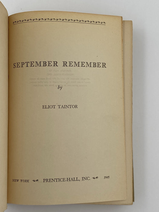 September Remember by Eliot Taintor - 1945 - Laser Copy Dust Jacket Recovery Collectibles