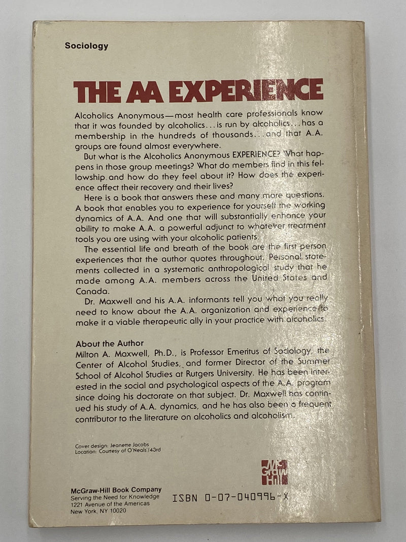 The AA Experience by Milton A. Maxwell Recovery Collectibles