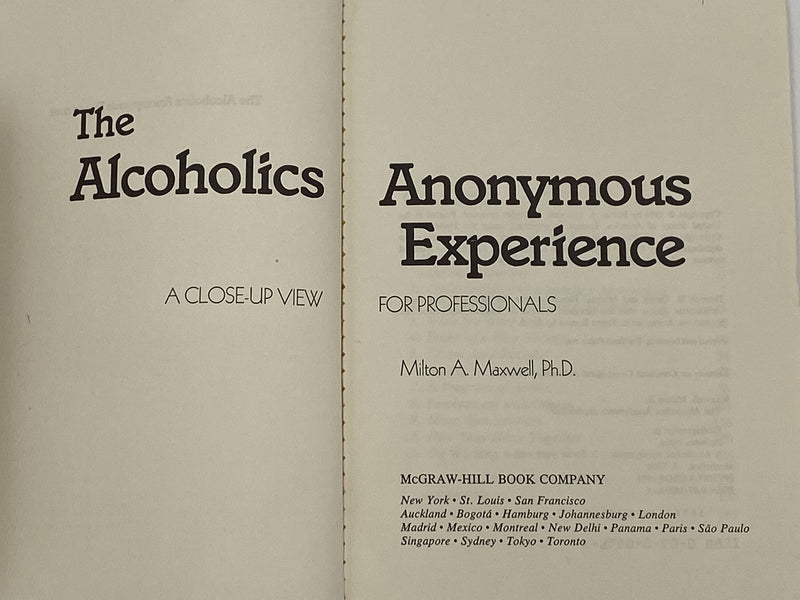 The AA Experience by Milton A. Maxwell Recovery Collectibles