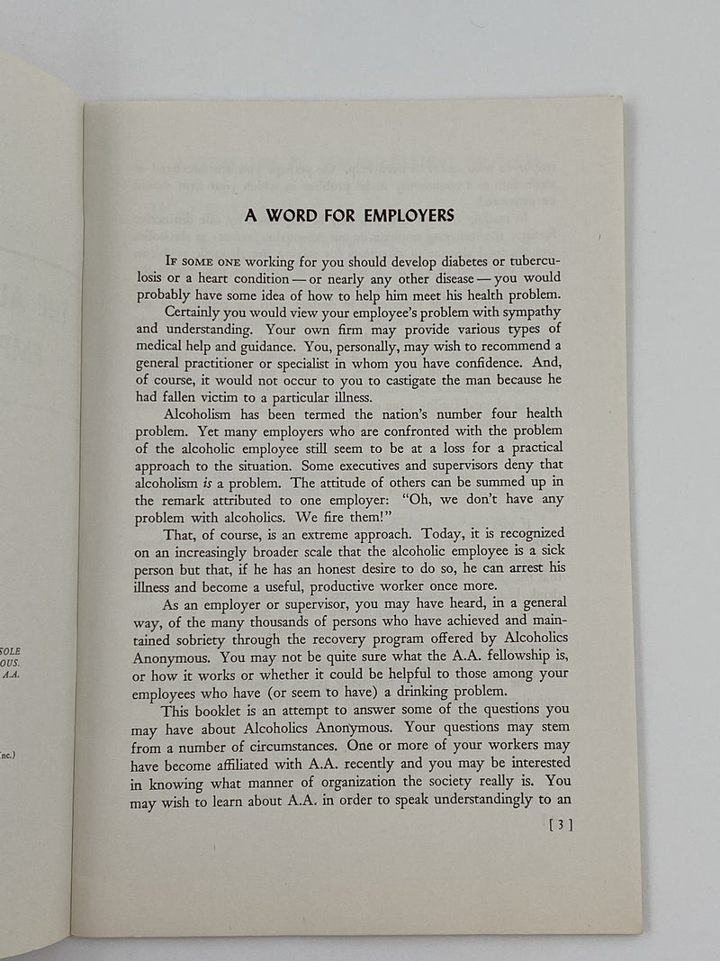 The Alcoholic Employee - Pamphlet - 3rd Printing 1953 Recovery Collectibles