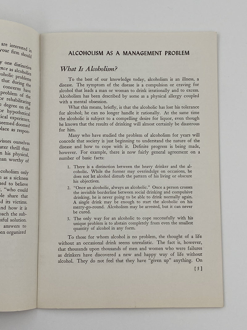 The Alcoholic Employee - Pamphlet - 3rd Printing 1953 Recovery Collectibles