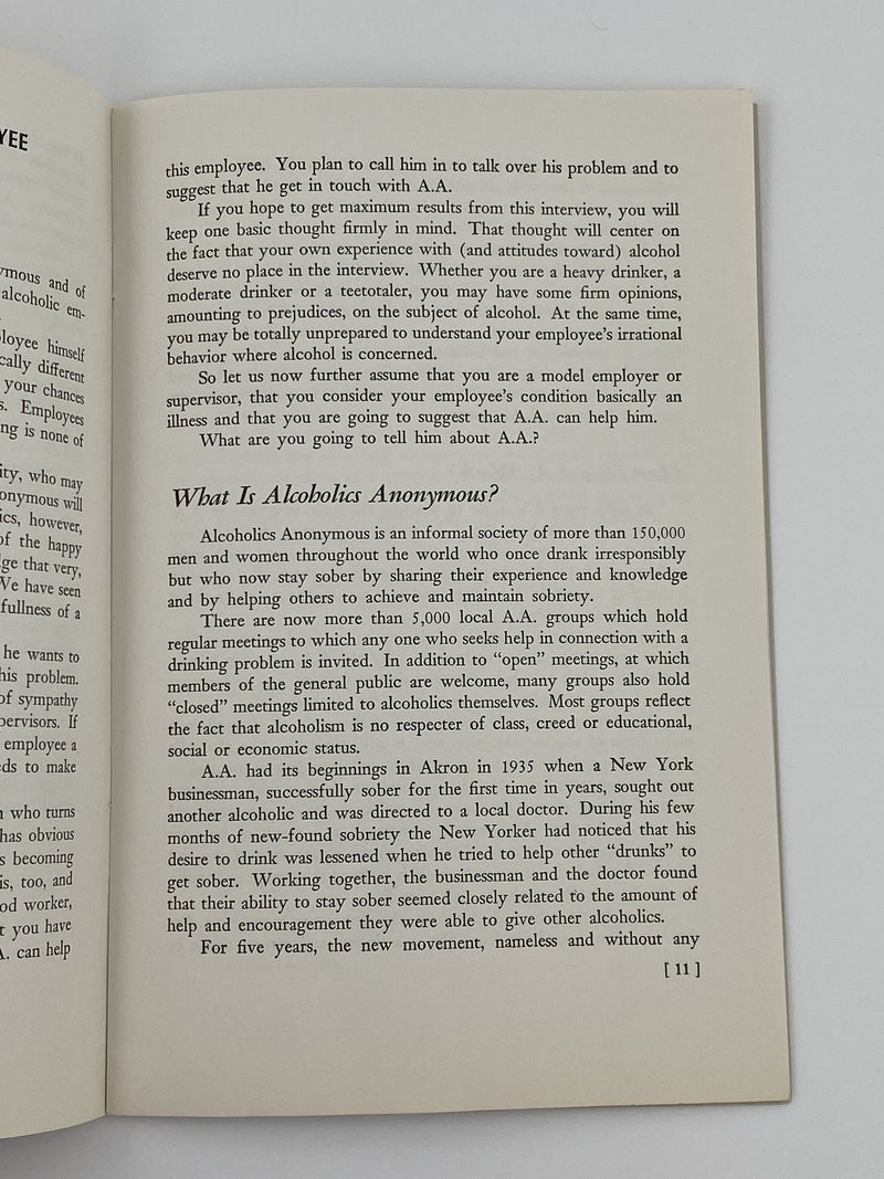 The Alcoholic Employee - Pamphlet - 3rd Printing 1953 Recovery Collectibles