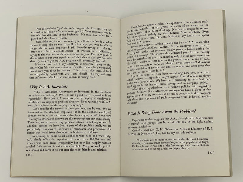 The Alcoholic Employee - Pamphlet - 3rd Printing 1953 Recovery Collectibles