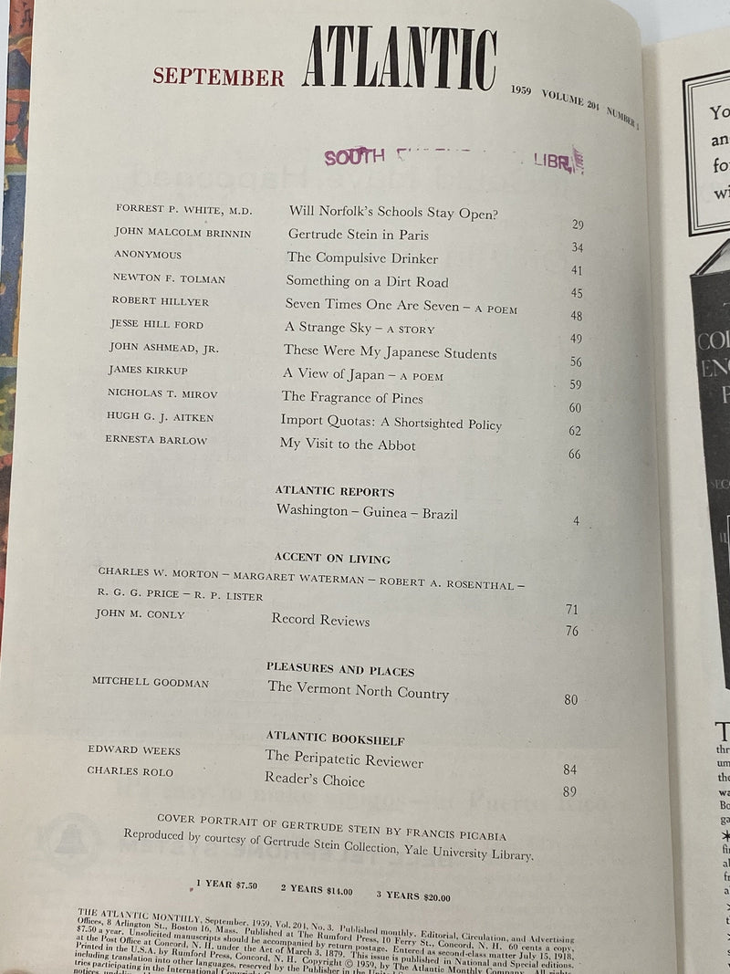 The Atlantic Monthly - The Compulsive Drinker - September 1959 Recovery Collectibles