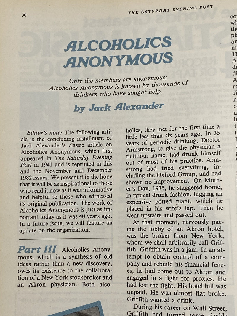 The Saturday Evening Post - Jan/Feb 1983 - Alcoholics Anonymous Recovery Collectibles