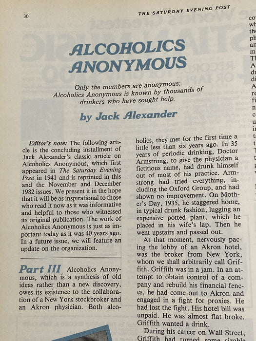 The Saturday Evening Post - Jan/Feb 1983 - Alcoholics Anonymous Recovery Collectibles