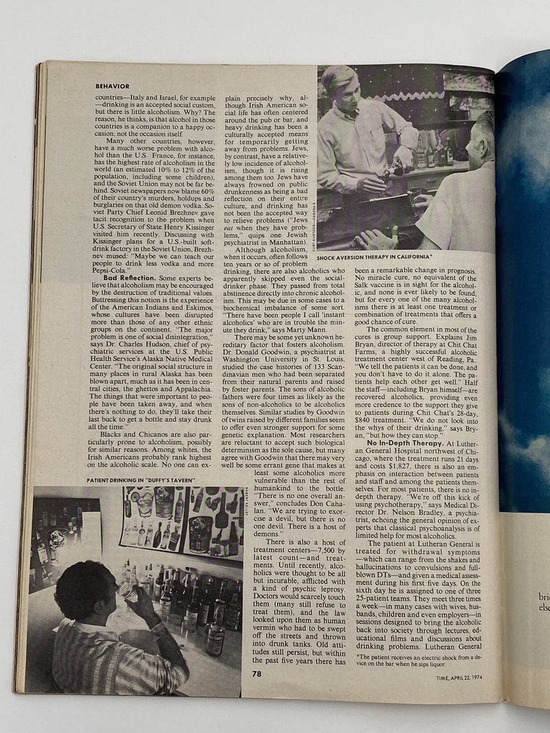 Time Magazine - Alcoholism - April 1974 Recovery Collectibles