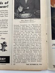 Time Magazine - Help for Drunkards - October 1944 Recovery Collectibles