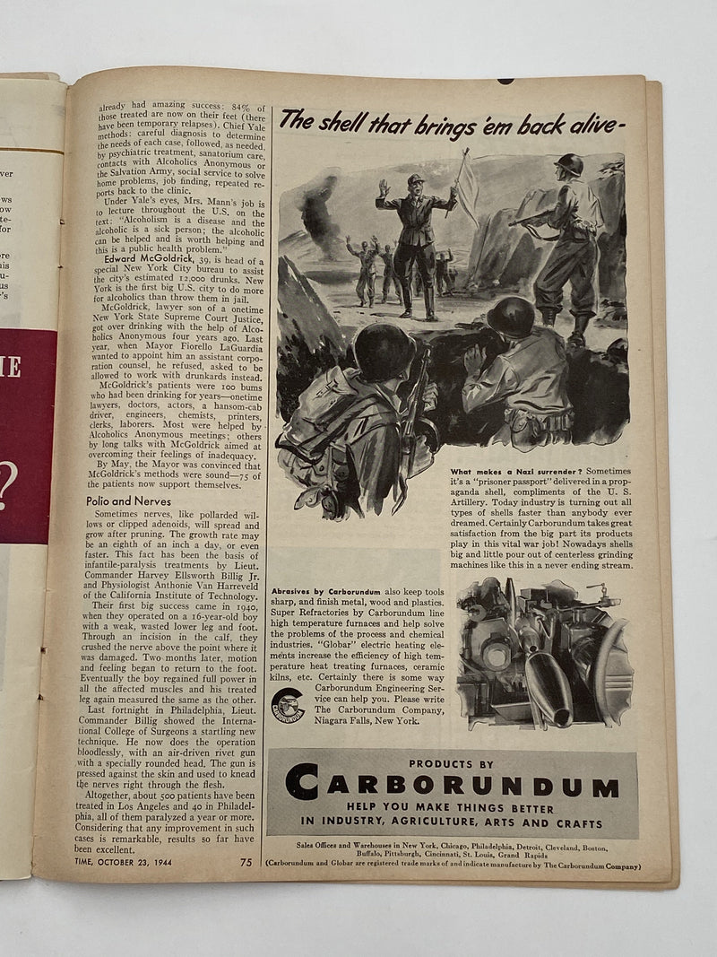 Time Magazine - Help for Drunkards - October 1944 Recovery Collectibles