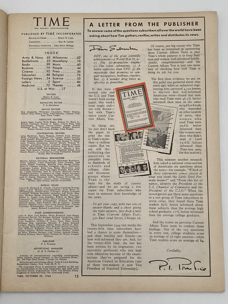 Time Magazine - Help for Drunkards - October 1944 Recovery Collectibles