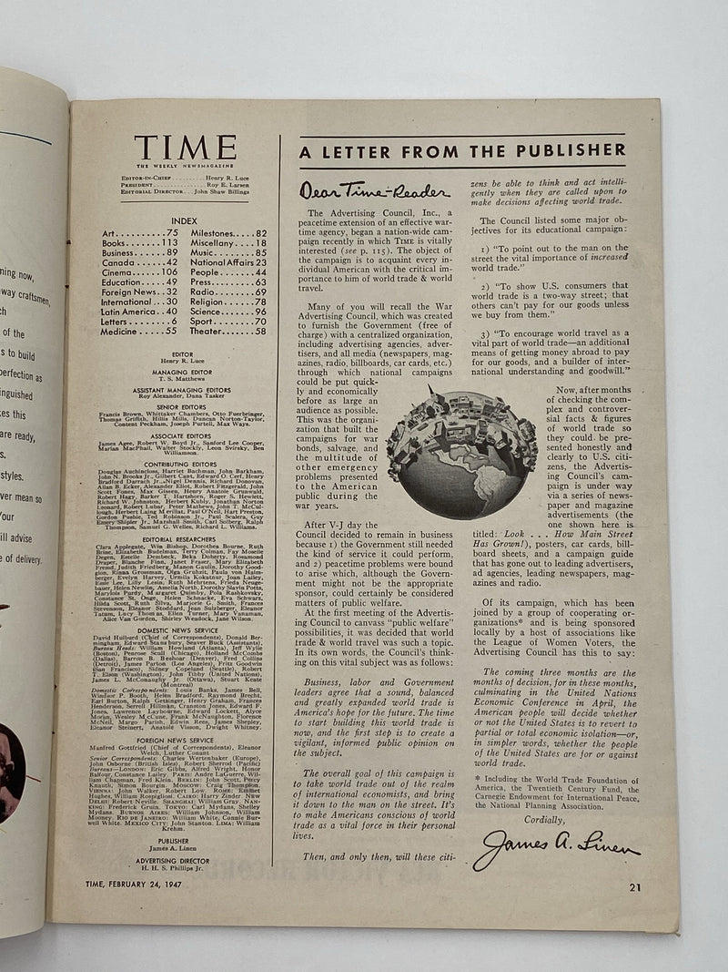 Time Magazine - Life Membership - February 1947 Recovery Collectibles