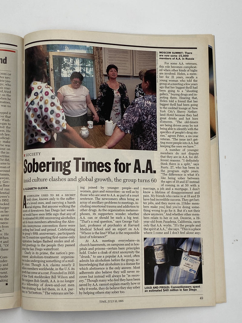 Time Magazine - Sobering Times for AA - July 1995 Recovery Collectibles