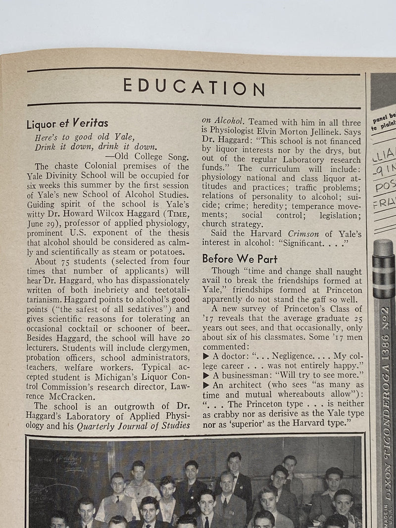 Time Magazine - Yale’s School of Alcohol Studies - May 1943 Recovery Collectibles