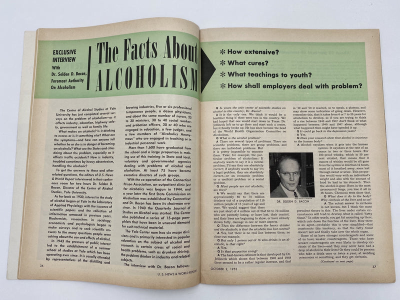 U.S. News & World Report - The Facts About Alcoholism - October 1953 Recovery Collectibles