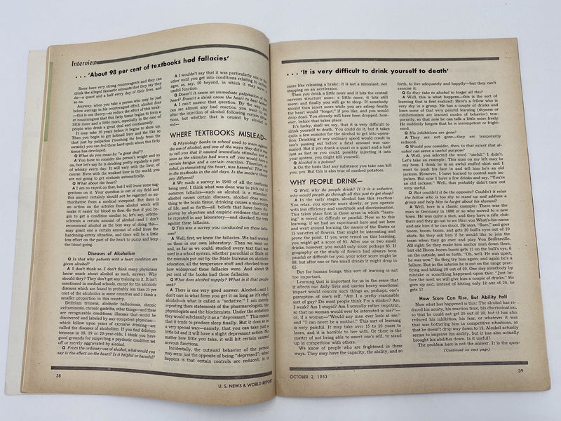 U.S. News & World Report - The Facts About Alcoholism - October 1953 Recovery Collectibles