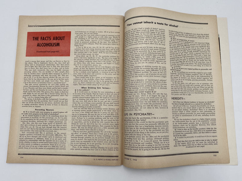 U.S. News & World Report - The Facts About Alcoholism - October 1953 Recovery Collectibles