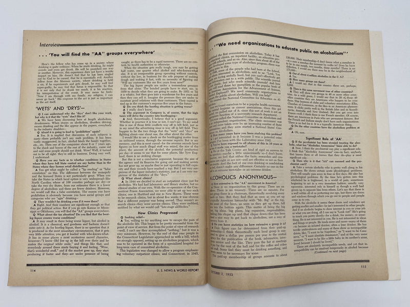 U.S. News & World Report - The Facts About Alcoholism - October 1953 Recovery Collectibles
