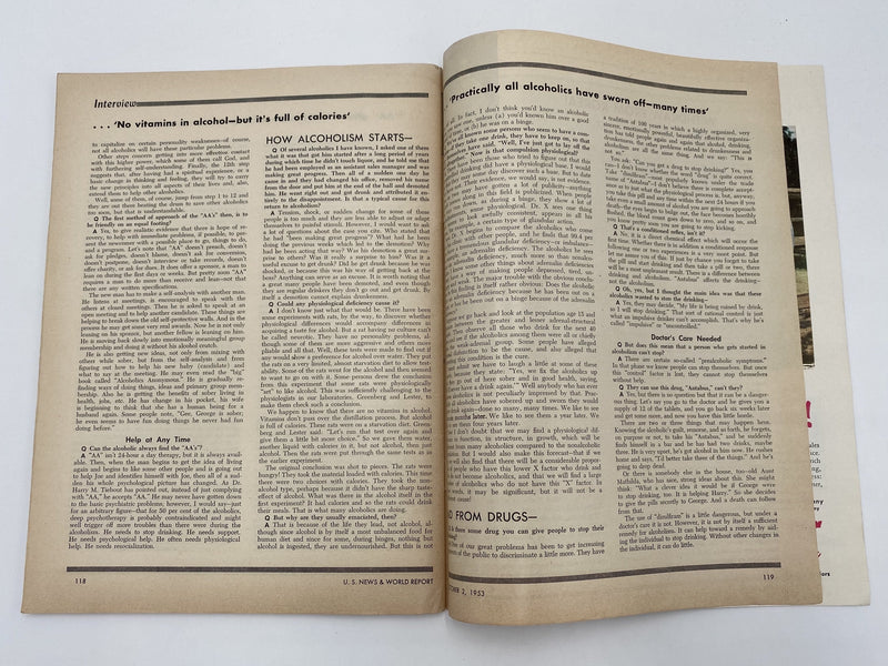 U.S. News & World Report - The Facts About Alcoholism - October 1953 Recovery Collectibles