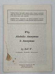 Why Alcoholics Anonymous is Anonymous by Bill W. - 1972 AA Pamphlet Recovery Collectibles