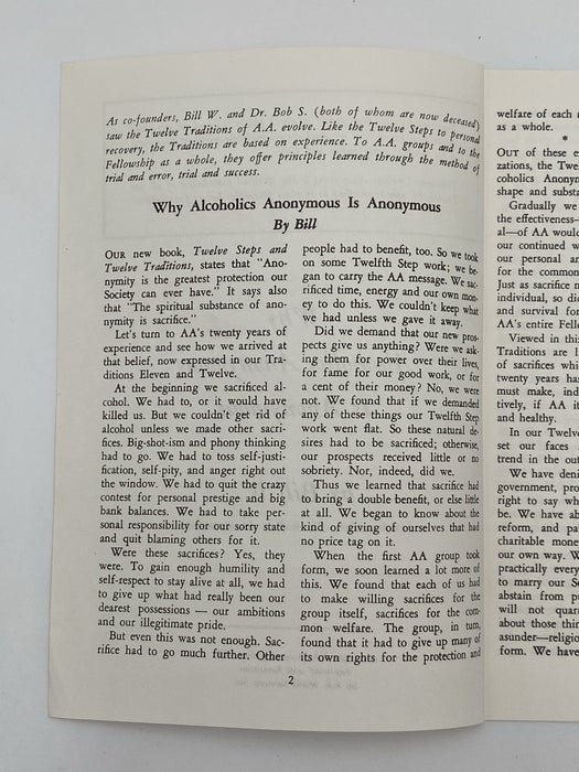 Why Alcoholics Anonymous is Anonymous by Bill W. - 1973 AA Pamphlet Recovery Collectibles
