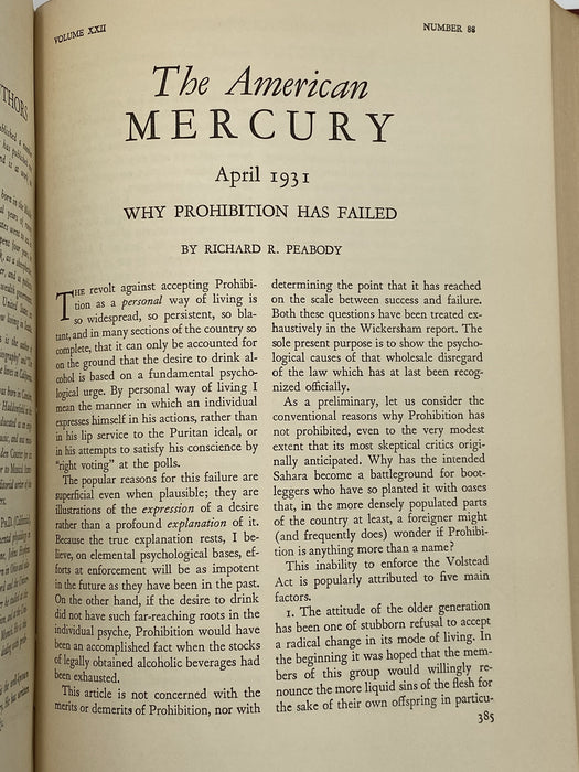 Why Prohibition Has Failed by Richard Peabody - The American Mercury Recovery Collectibles