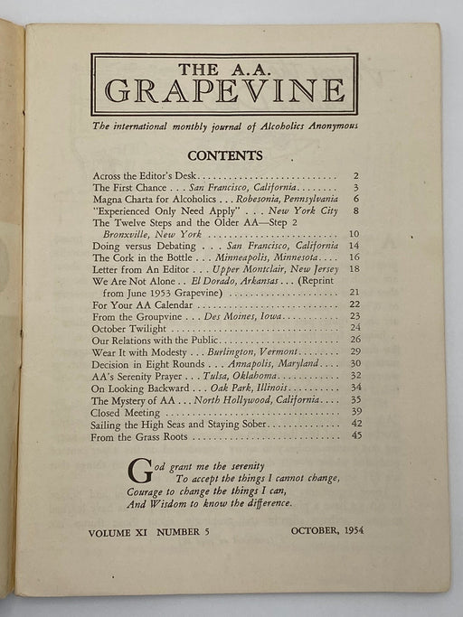 AA Grapevine - October 1954 Recovery Collectibles