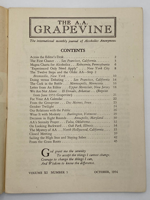 AA Grapevine - October 1954 Recovery Collectibles