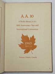 Anniversary Book - A.A. 30 - Toronto, Ontario, Canada - 1965 Recovery Collectibles