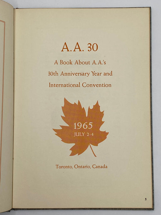 Anniversary Book - A.A. 30 - Toronto, Ontario, Canada - 1965 Recovery Collectibles
