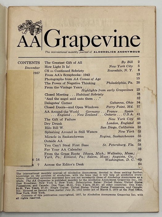 AA Grapevine from December 1957 - The Greatest Gift of All by Bill Mark McConnell
