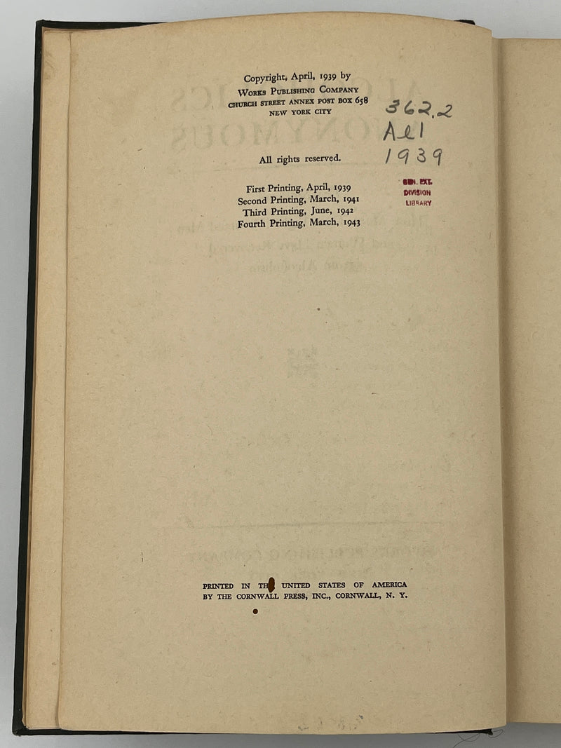 Alcoholics Anonymous First Edition 4th Printing from 1943 - Green - RDJ Recovery Collectibles