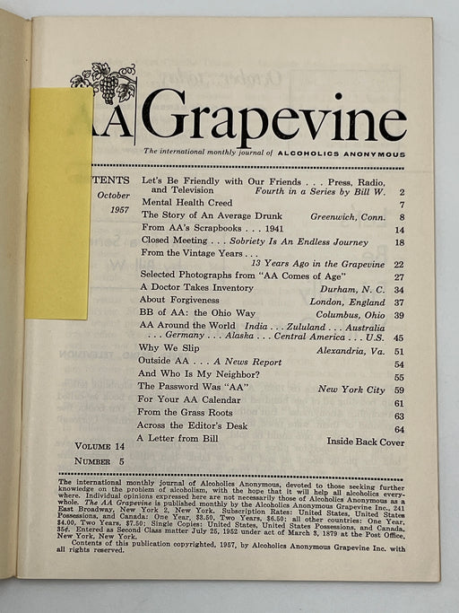 AA Grapevine from October 1957 - AA Comes of Age Mark McConnell