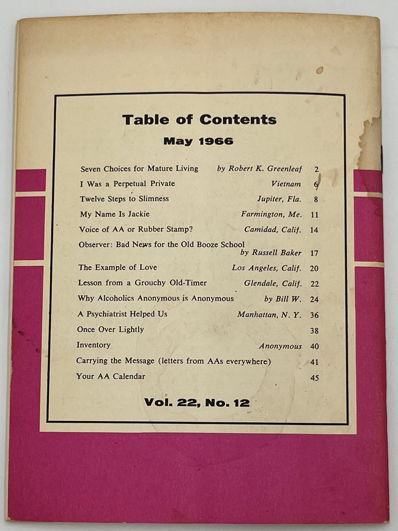 AA Grapevine from May 1966 - Bill W on Why We Are Anonymous Mark McConnell