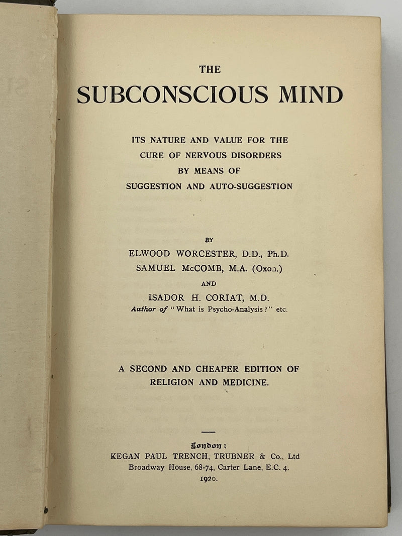 The Subconscious Mind by Worcester, McComb, Coriat - 1920 Recovery Collectibles
