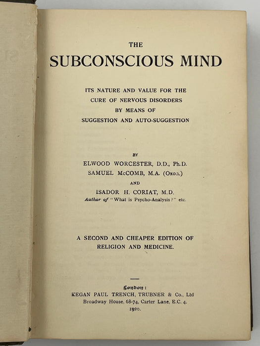 The Subconscious Mind by Worcester, McComb, Coriat - 1920 Recovery Collectibles