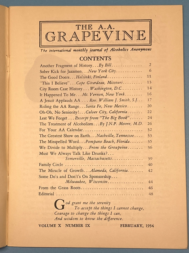 AA Grapevine from February 1954 - A Fragment of History by Bill Mark McConnell