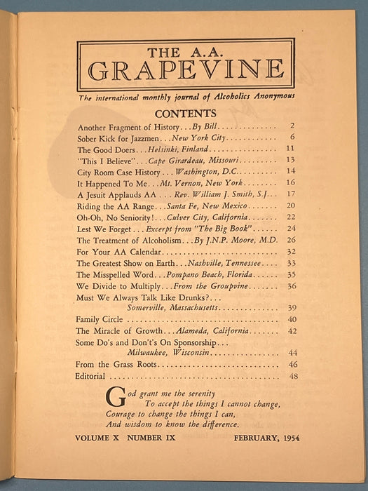 AA Grapevine from February 1954 - A Fragment of History by Bill Mark McConnell