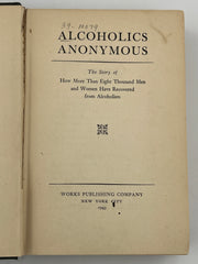 Alcoholics Anonymous First Edition 4th Printing from 1943 - Green - RDJ Recovery Collectibles