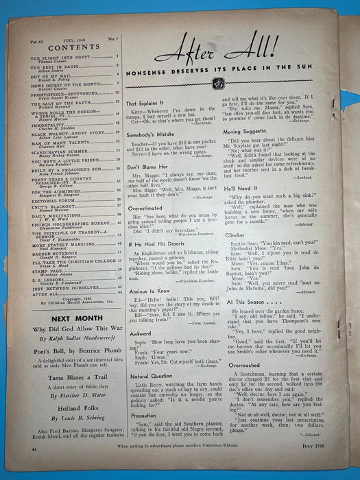 The Christian Herald - July 1940 Recovery Collectibles