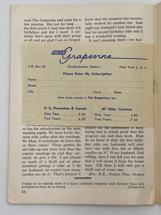 AA Grapevine - A Milestone Issue - July 1957 Alabama