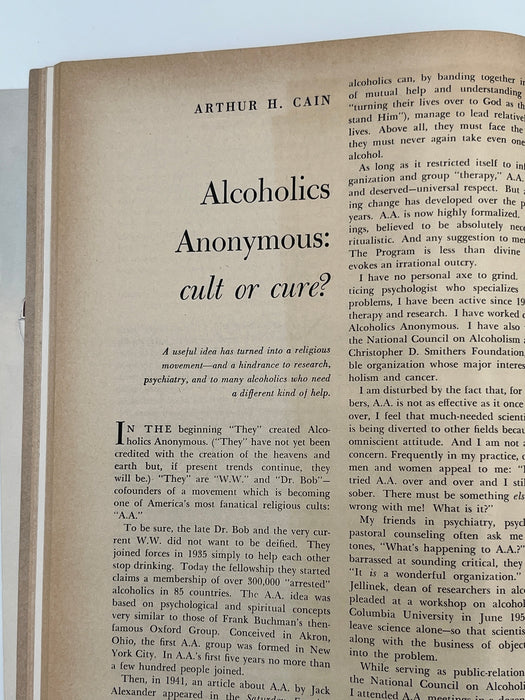 Harper’s Magazine - February 1963 - Alcoholics Anonymous: Cult or Cure? Recovery Collectibles