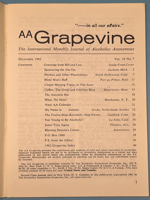 AA Grapevine - December 1962 - The 12 Steps Revisited Recovery Collectibles