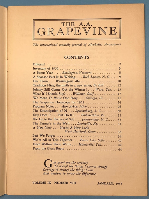 AA Grapevine from January 1953 - Milestone Report Mark McConnell