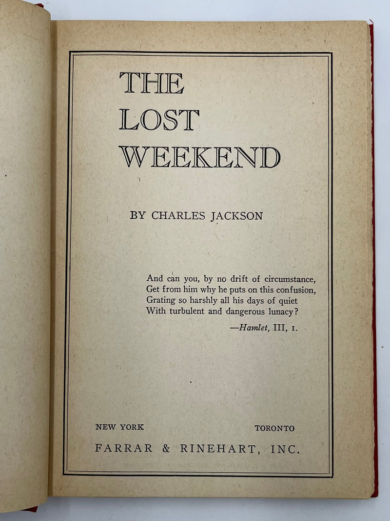 SIGNED - The Lost Weekend by Charles Jackson - 7th Printing - ODJ Recovery Collectibles