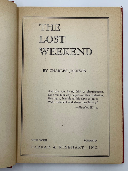 SIGNED - The Lost Weekend by Charles Jackson - 7th Printing - ODJ Recovery Collectibles
