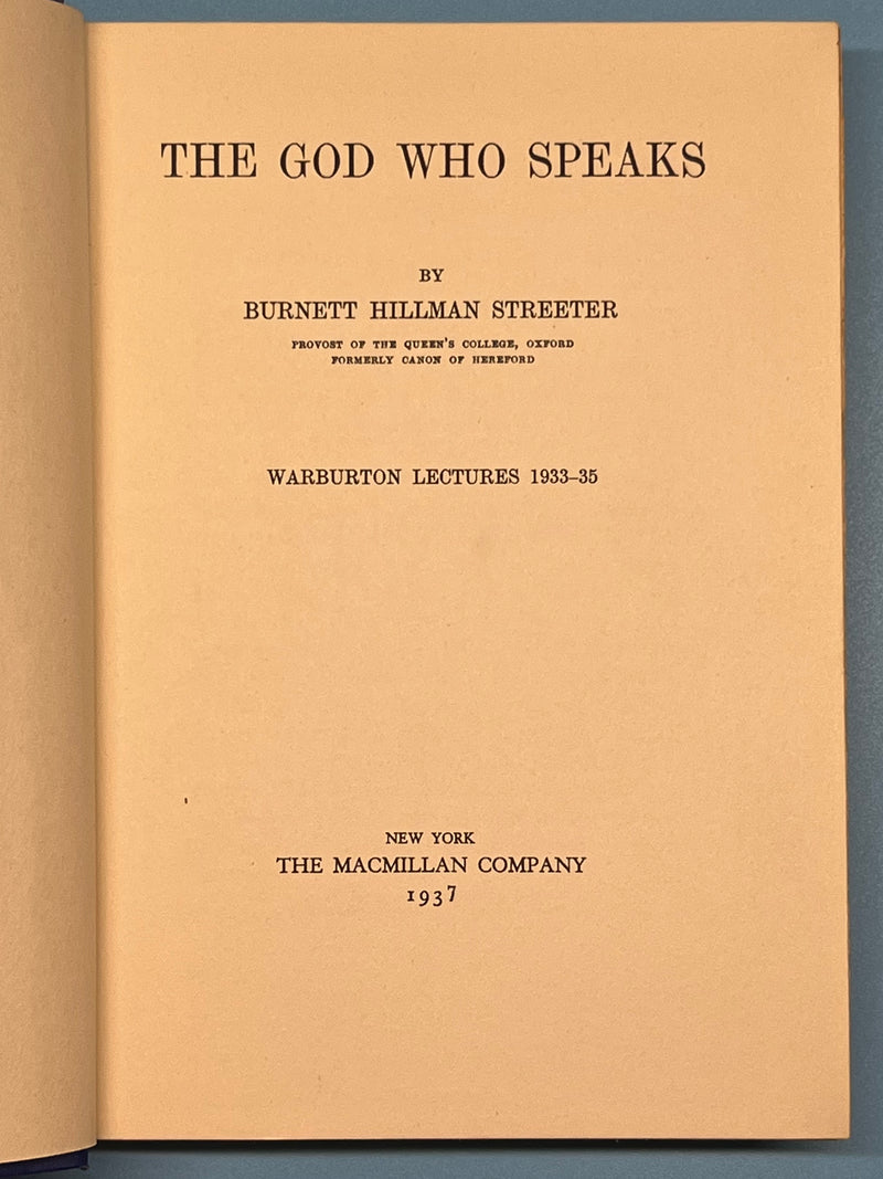 The God Who Speaks by Burnett Hillman Streeter - 1937 Recovery Collectibles