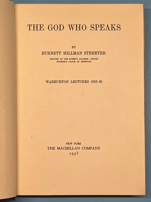 The God Who Speaks by Burnett Hillman Streeter - 1937 Recovery Collectibles
