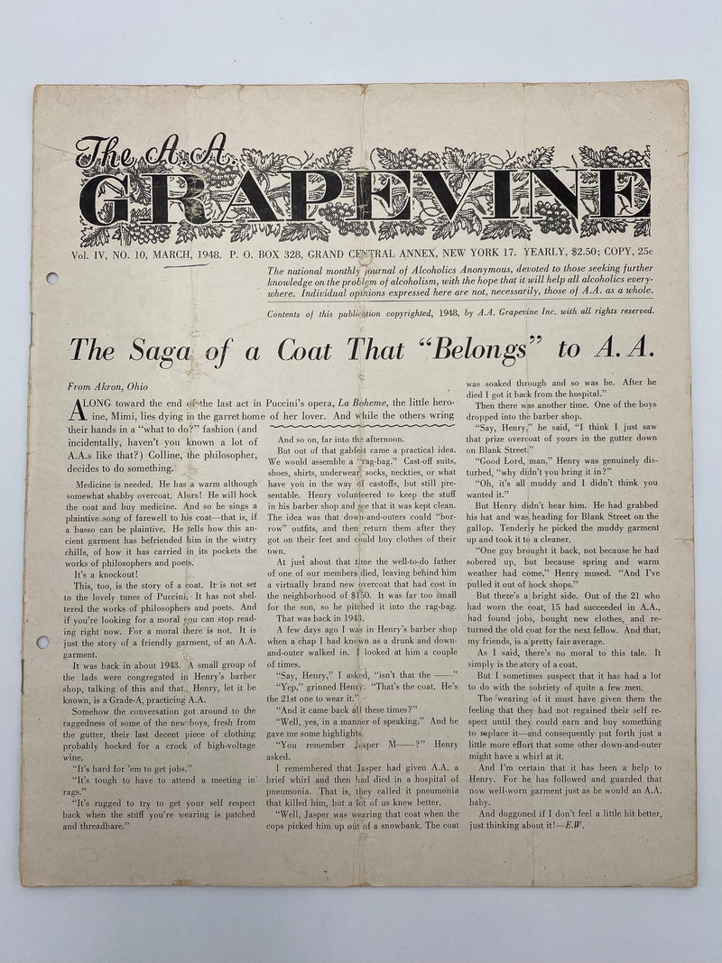 The A.A. GRAPEVINE March 1948 Recovery Collectibles