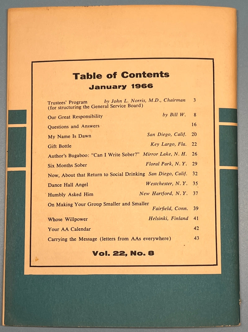 AA Grapevine - January 1966 - Trustees Program Recovery Collectibles
