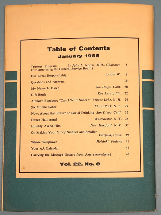 AA Grapevine - January 1966 - Trustees Program Recovery Collectibles